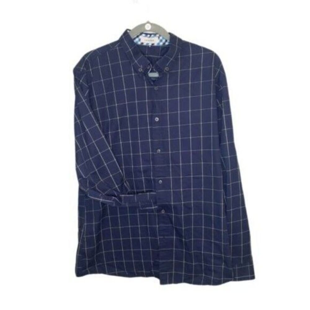 Local Mode Mens Sz XL Blue  Plaid Long Sleeve Button Down Dress Shirt